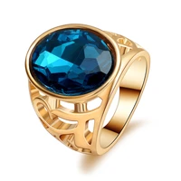 classic charm sea blue crystal encrusted hollow pattern metal rings for men women elegant luxury anniversary jewelry