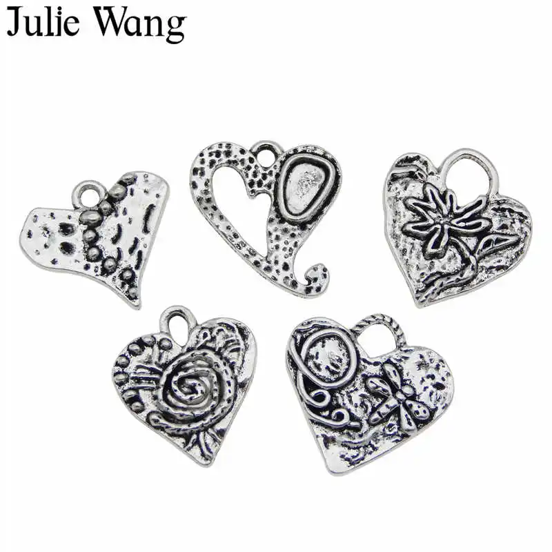 Julie Wang 5 шт. шармы в форме сердца сплав Смешанное дерево спираль Стрекоза