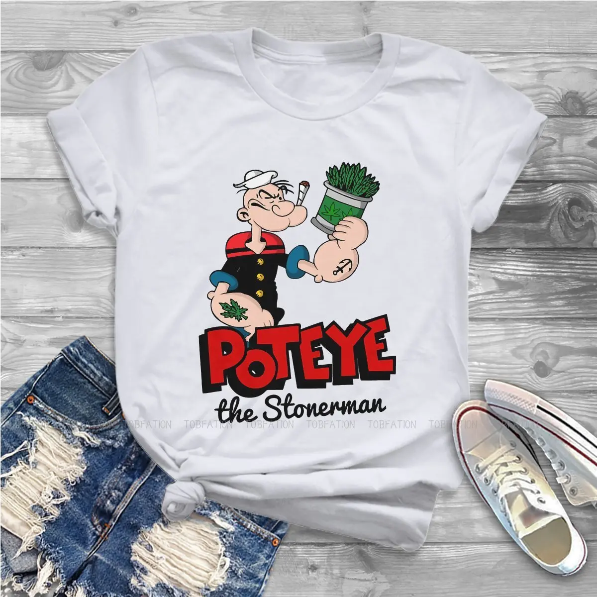 

Pot-Eye Women Clothes Popeye the Sailor Man Manga T-shirt Goth Vintage Female Top