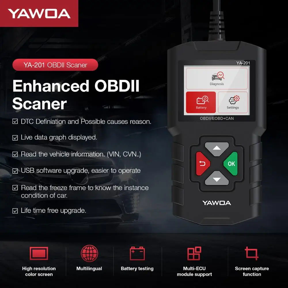 Диагностический сканер YAWOA YA 201 OBDII считыватель кодов PK NT201 AL319 YA201|Диагностические