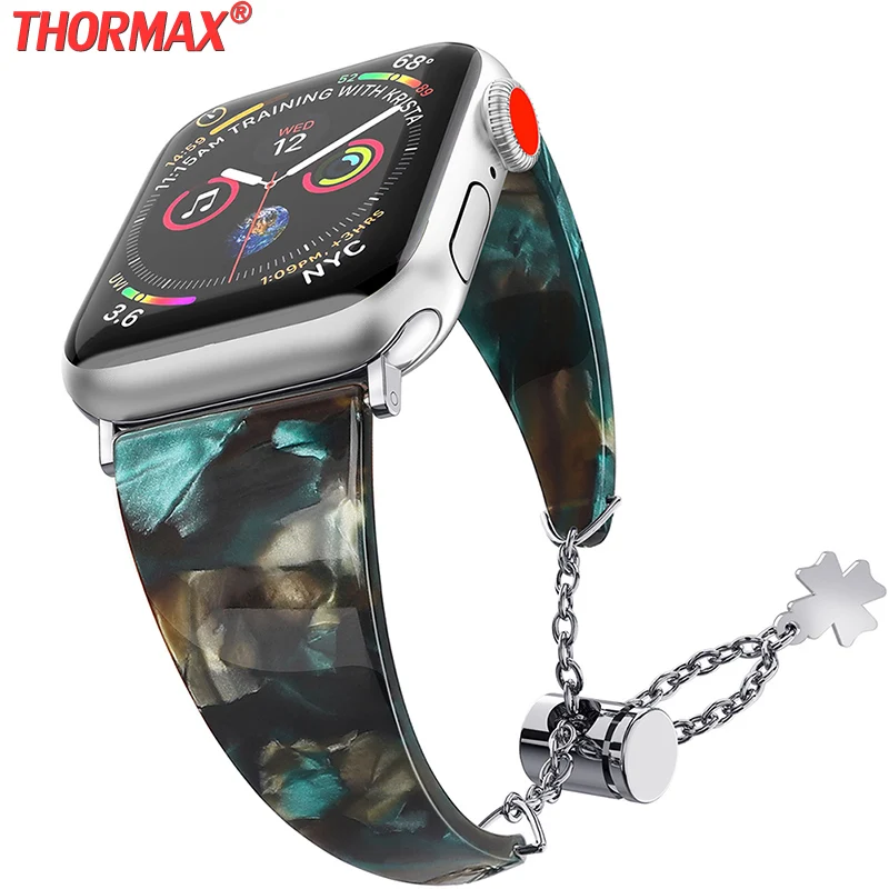 Модный регулируемый ремешок из смолы для Apple Watch 40 мм 44 38 42 браслет цепочка серия 4 3