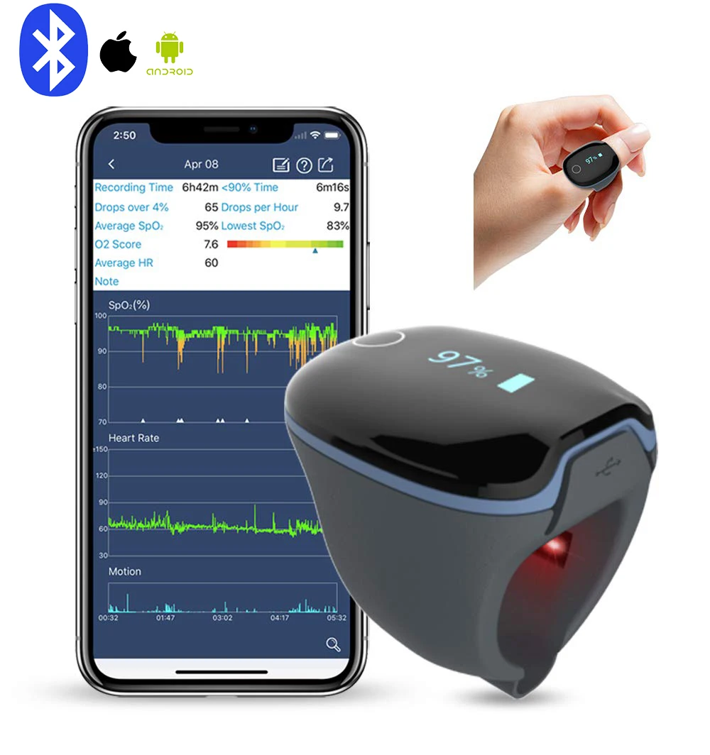 Носимый монитор сна с Bluetooth IOS Android вибрирует пульсоксиметр на палец трекер
