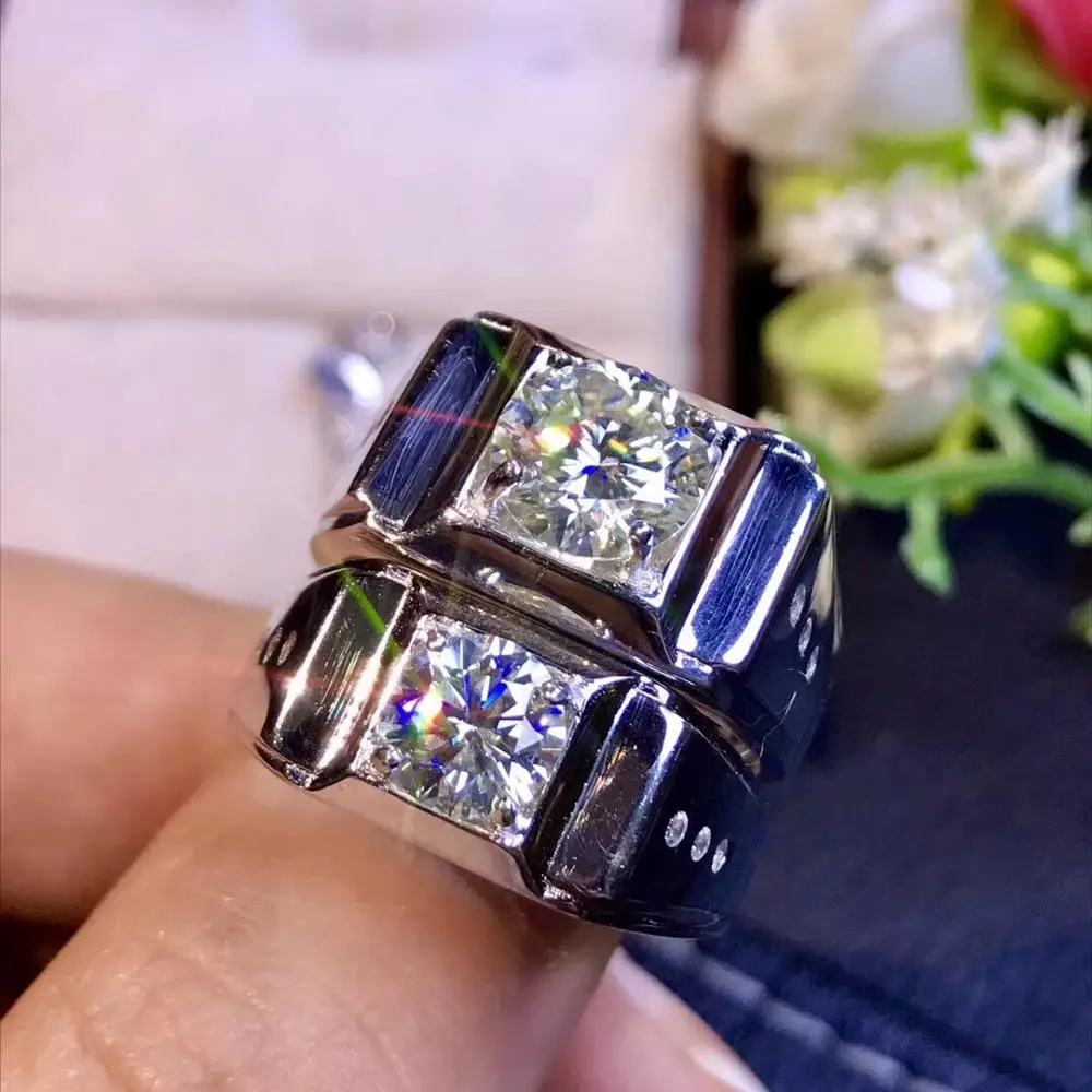 Мужское кольцо из серебра 925 пробы с муассанитом карат|Кольца| |