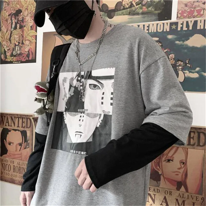 

Cotton Tshirt Amine Print T-shirts Men Women Autumn Long Sleeve Loose T Shirt Funny Japan Cartoon Tshirt Streetwear Males