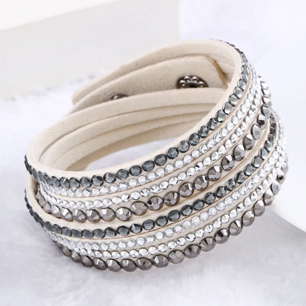 

1Pcs New Interchangeable Crystal Rhinestones Velvet Leather Bracelet Snap Button Jewelry Charm Bangle For Women Gift 21cm