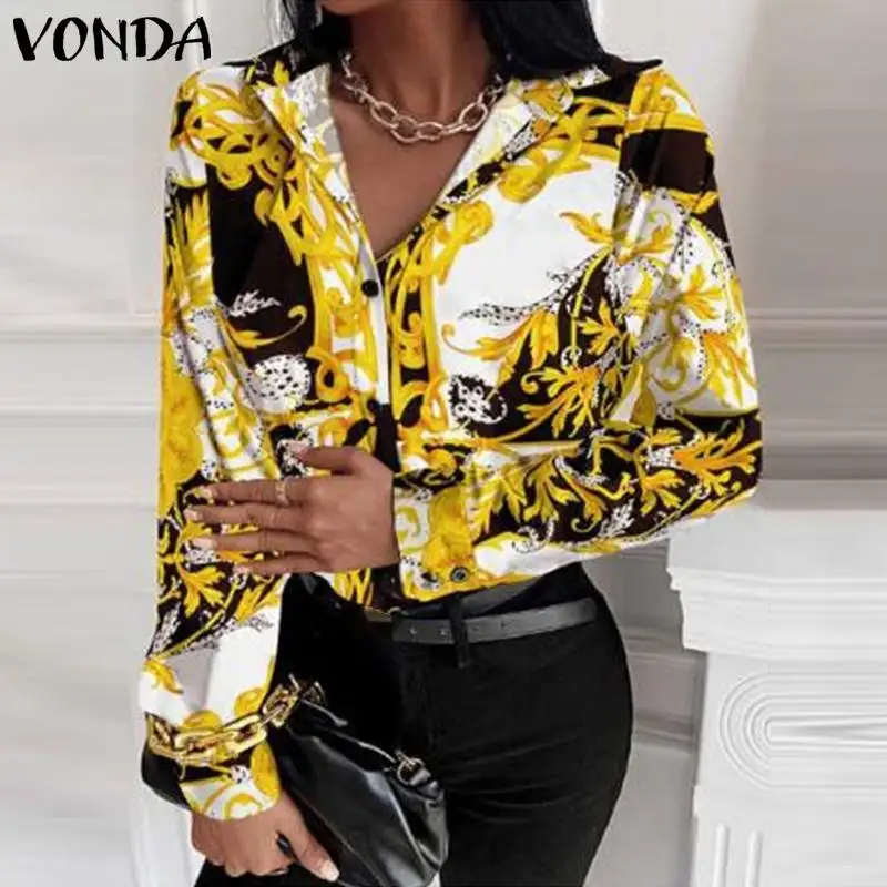 

Офисные рубашки с принтом 2021 VONDA Осенние Топы с длинным рукавом Повседневная Блузка Блузки женские офисные элегантные блузки