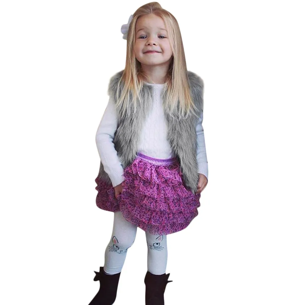 Зимняя теплая одежда для маленьких девочек жилет из искусственного меха плотное