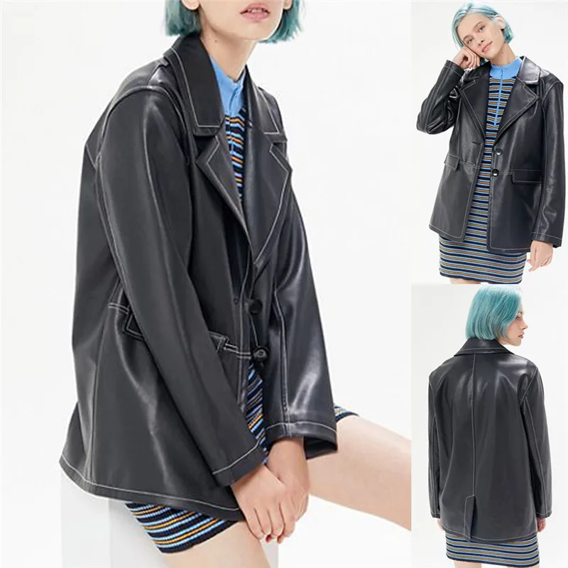 Лидер продаж Женская Осенняя винтажная повседневная кожаная куртка-бомбер hirigin