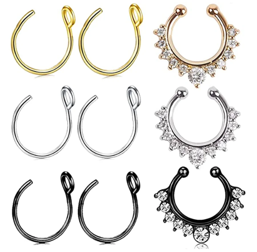 Кольца для искусственного носа 12 шт. поддельные кольца губ бриллианты серьги