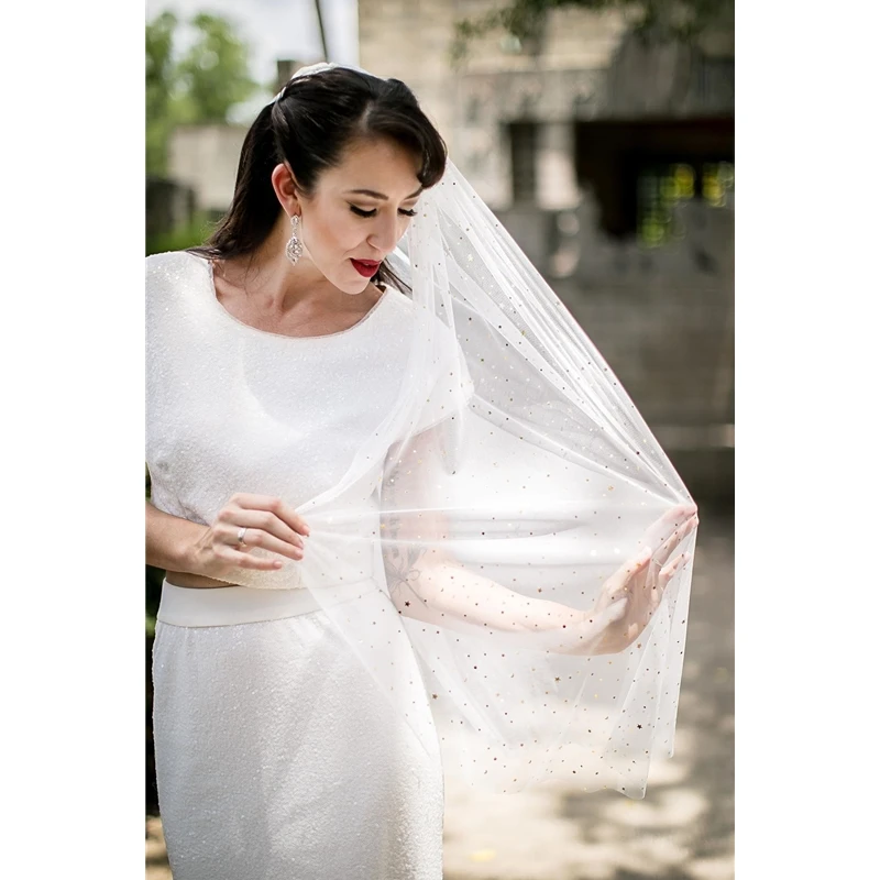 Длинная фата для невесты с блестками цвета слоновой кости аксессуарами гребень