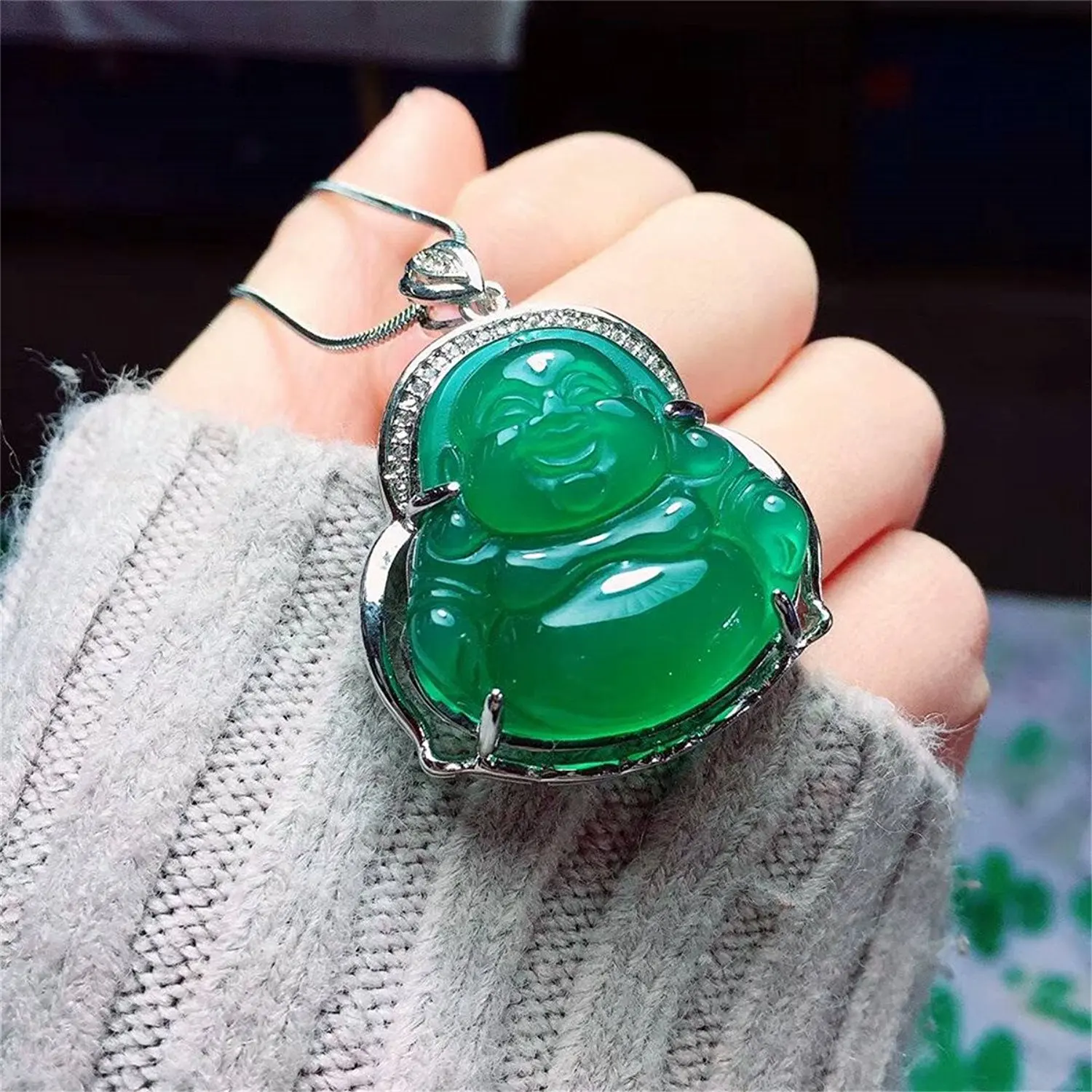 

LETSFUN Fine Jewelry 925 Sterling Silver Inlaid Green Jade Pendant Free Shipping