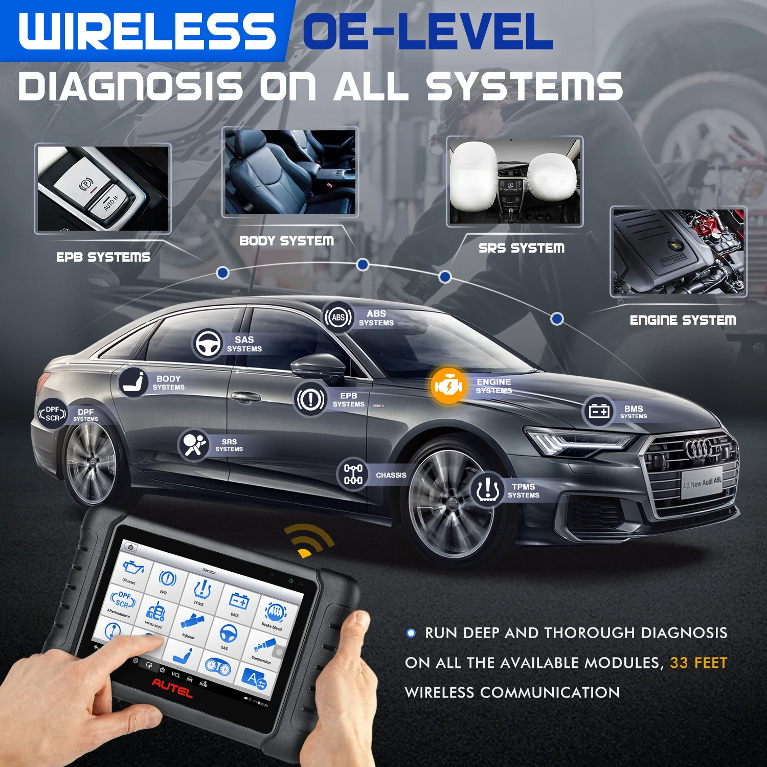 Autel MaxiPRO MP808BT Lite Wireless Car Diagnostic Scan Tool Bi-Directional Control 30+ Services Upgrade of MP808/DS808 Scanner |