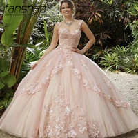 fanshao quinceanera dresses 3d flowers appliques spaghetti strap for 15 girls ball shiny tulle tiered beads sequin vestido
