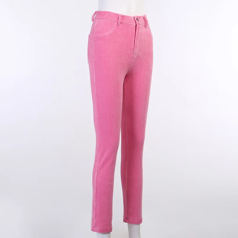 

AIIOU Women Fashion Winter Knitted Cotton Straight Pants Solid Skinny Straight Button Fly Trousers Casual Vintage Female Pants