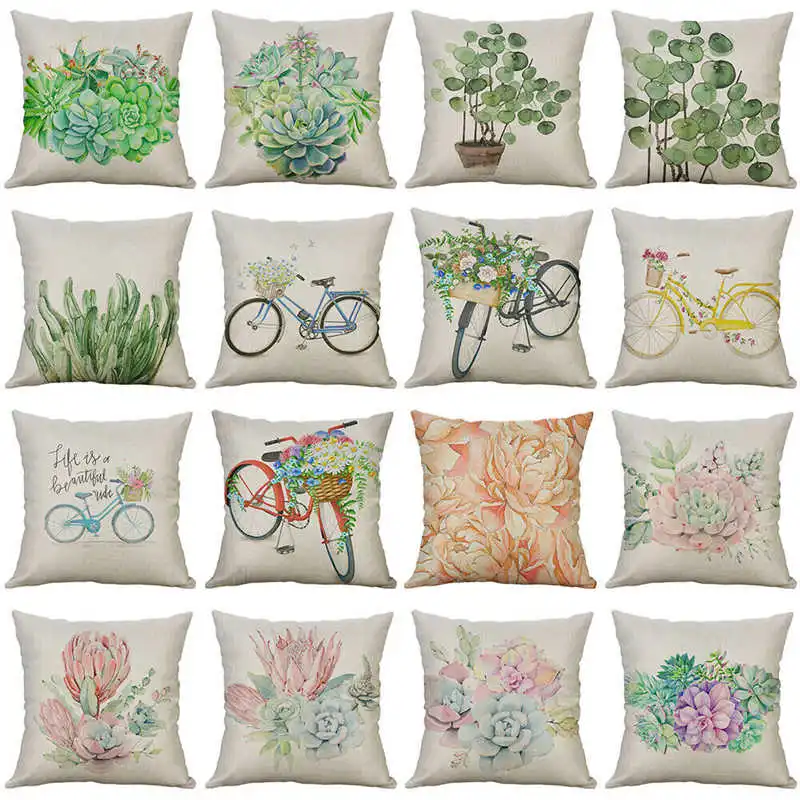 Чехол для дивана домашний хлопковый льняной чехол подушка суккулентный рисунок