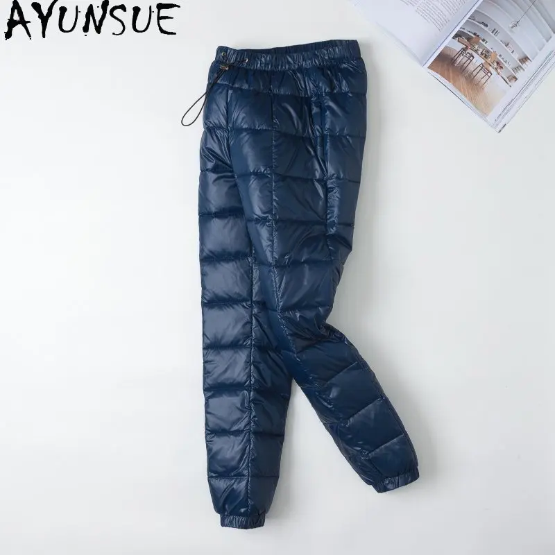 

Зимние женские штаны AYUNSUE с высокой талией, утепленные повседневные леггинсы с белым утиным пухом, модная одежда для женщин L6