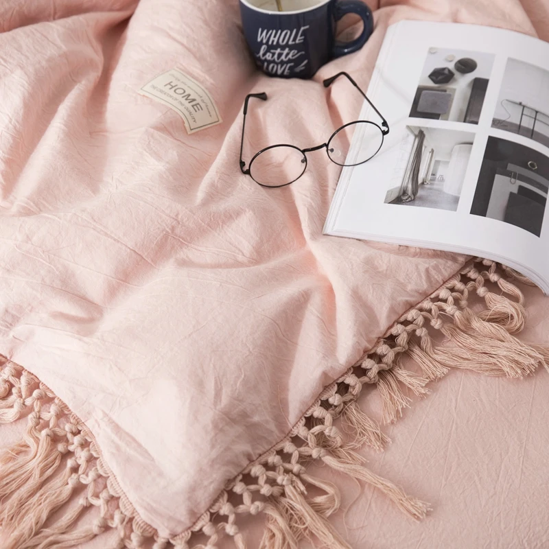 

100% COTTON BEDDING SET TWIN QUEEN KING SIZE BED SET WITH TASSELS DUVET COVER BED/FITTED SHEET PARRURE DE LIT ROPA DE CAMA