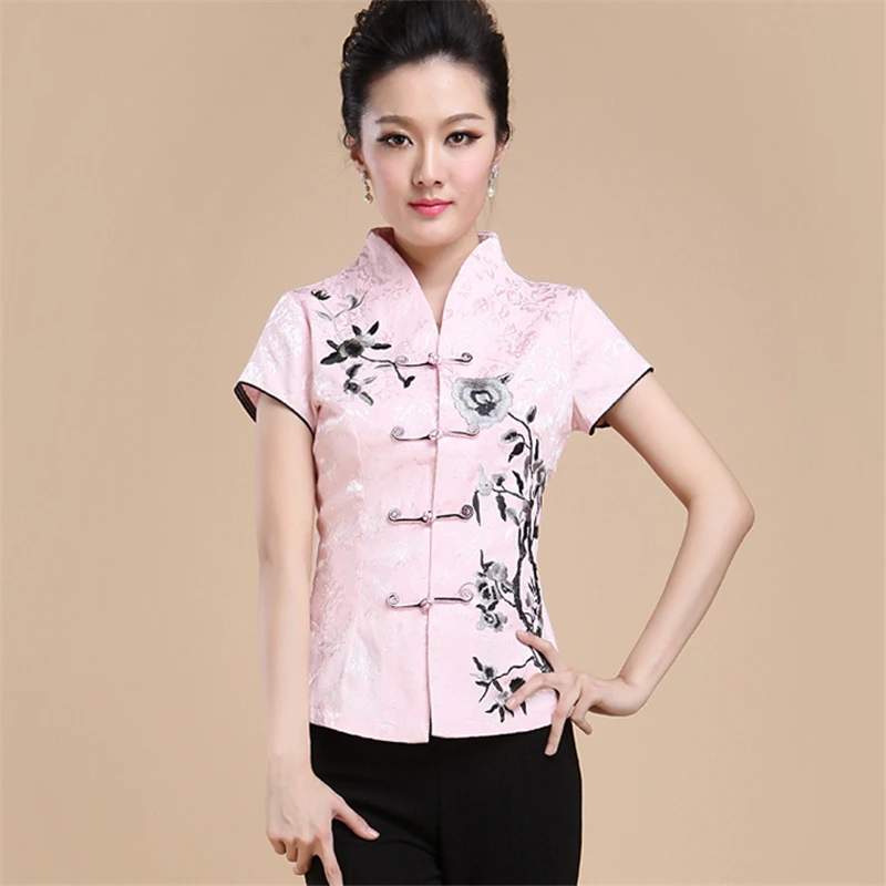 

Button Tang suit ladies summer dress Chinese style improvement national wind embroidery embroidery Slim tea work clothes