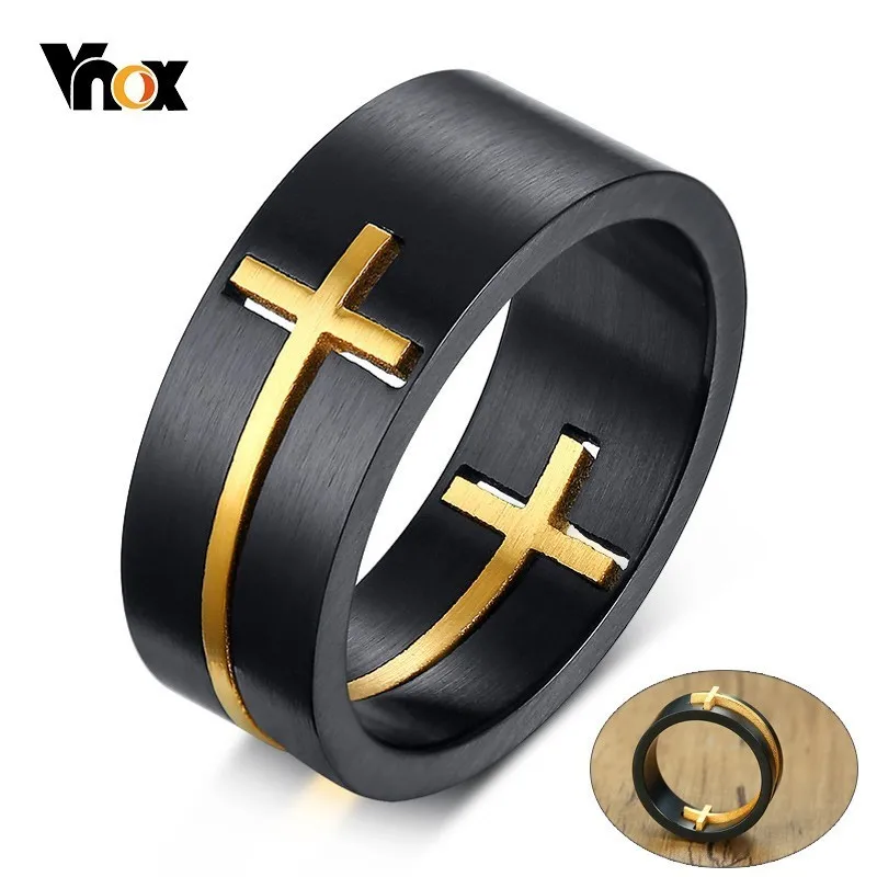 Vnox стильные съемные крестообразные кольца для мужчин 8 мм из черной нержавеющей