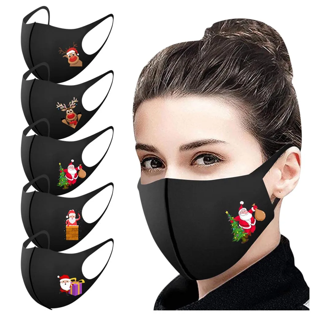 

5pc Adult Christmas Mouth Mask for Protection Washable Earloop Mask Fabric Cloth Mask For Adult Party Earloop Bandage Facemask
