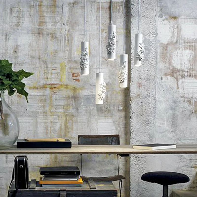 

Cylinder Pipe Pendant Lights Modern Hanging Lamps Art Deco Rose Flower Cord Led Pendlum Design Light Resin Pendant Lamp Lighting