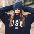 Женская толстовка с длинными рукавами и принтом буквы США, Повседневная Свободная Толстовка с капюшоном в стиле Харадзюку, винтажный джемпер на зиму