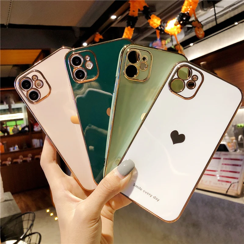 

Luxury Plating Cute Phone Case For iPhone 12 Pro 11 Pro Max XS Max 7 8 Plus X XR 12 Mini SE 2020 Shiny Love Heart Soft Coque