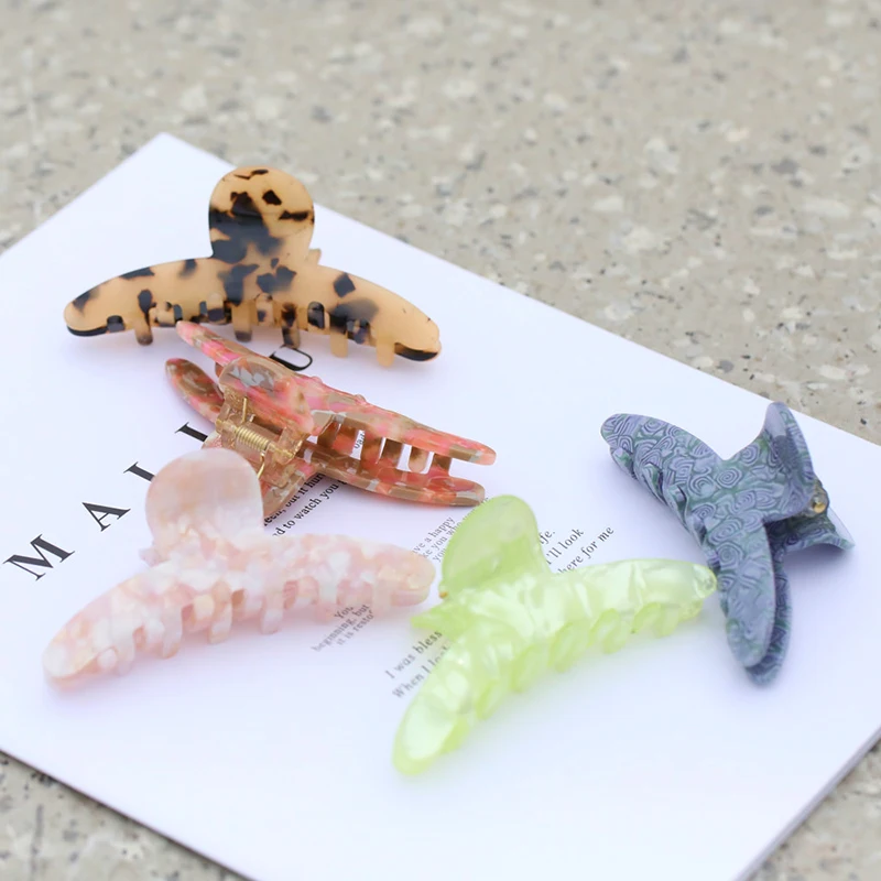 

Ascona 2021 New Eco-friendly Korean Fashion Women's Colorful Acetic Acid Big Hair Clip Paw Clip Women's Large Hair Grab