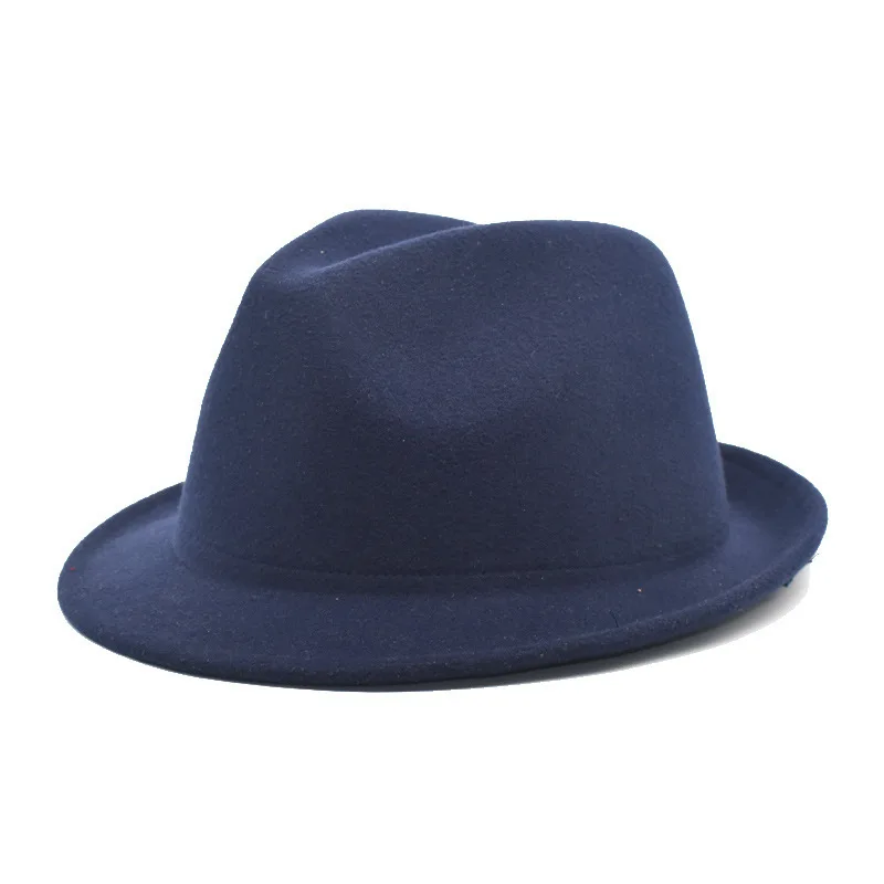 

New ladies' black woolen top Fedoras hat retro Men's English hat Harajuku big eave hat simple back edge jazz hat