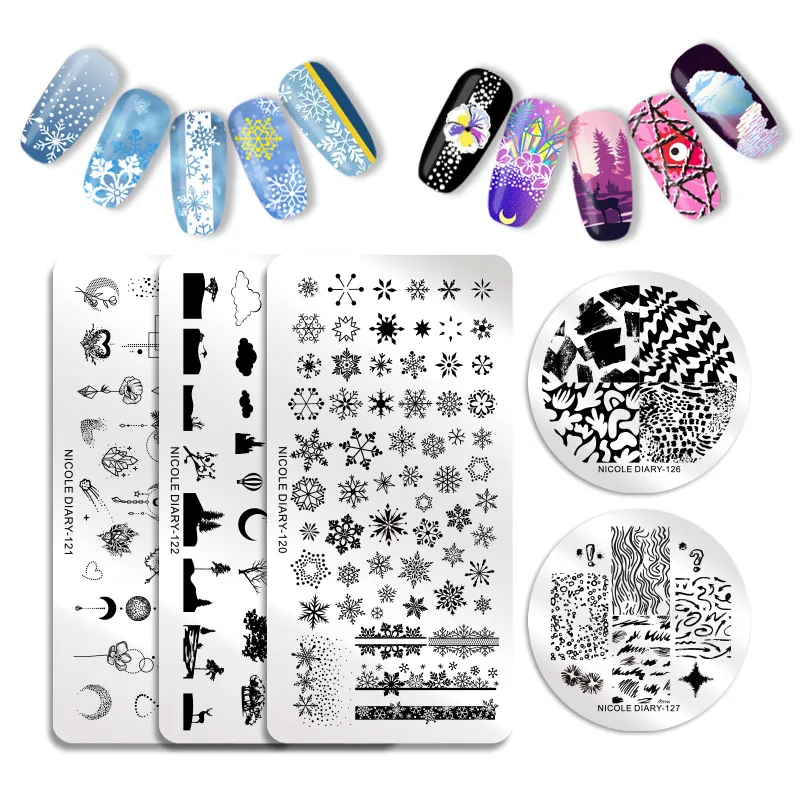 Трафареты NICOLE DIARY для ногтей инструменты рисования клетчатых цветов листьев