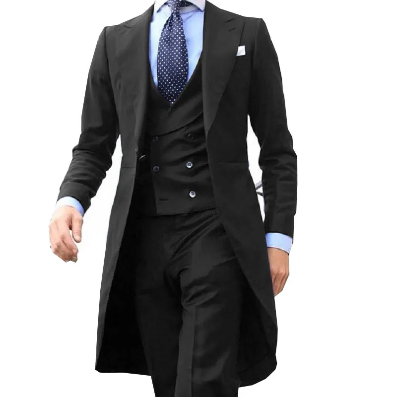 Fashion Royal Blue Long Designs 3 Pieces Men Suits Costume Homme Wedding Groom Tuxedo Terno Masculino Slim Fit Blazer Vest Pant | Мужская