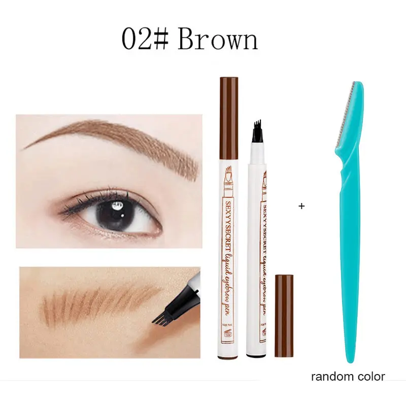 02 and Eyebrow knife 4 цвета, карандаш для бровей, Водонепроницаемый мануального татуажа бровей, карандаш для бровей, коричневый татуировки Ручка Вилка наконечник жидкость для бровей, стойкая краска для усиления цвета краситель оттенок ручка - Цвет: 02 and Eyebrow knife