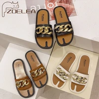 zoelea slippers women summer new metal chain open toe flat sandals female outdoor casual beach shoes