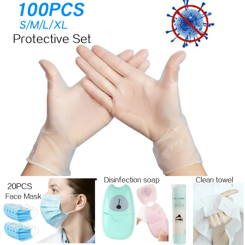 Набор защиты от вирусов одноразовые защитные перчатки (20 шт маска + 1 коробка 3