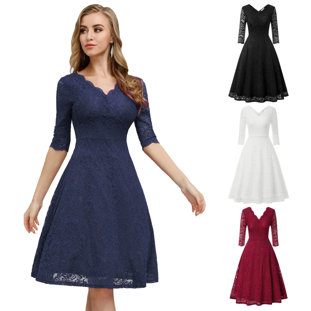 

Lace Dress Elastic Lined Women's A-Line Wedding Party Summer Short Zipper Elegant Skinny Party Lady Formal Evening Bodycon Dress