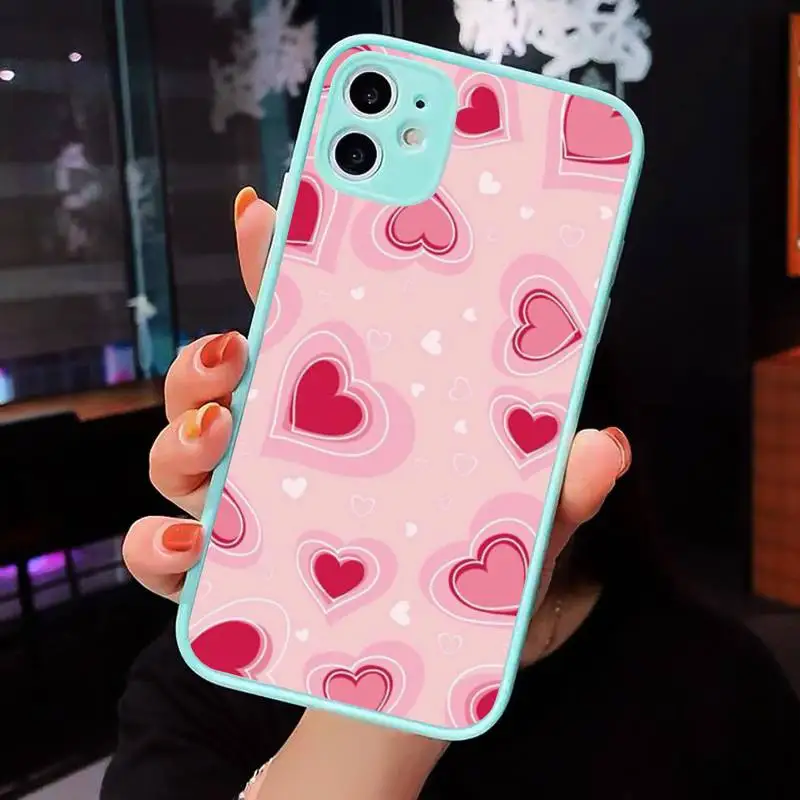 

Love Heart Painted Graphic Phone Case Matte Transparent for iPhone 7 8 11 12 s mini pro X XS XR MAX Plus cover funda
