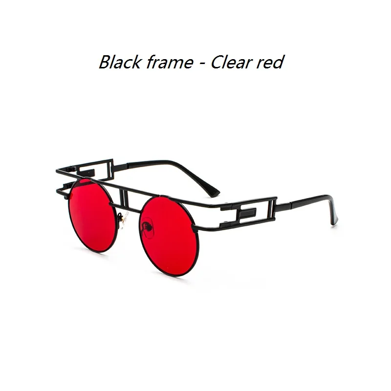 Black - Clear red Готический стимпанк Круглый Винтаж солнцезащитные очки Для мужчин Для женщин унисекс зеркальные металлические солнцезащитные очки HD Ретро увеличенные солнцезащитные очки, солнцезащитные очки для женщин, UV400 - Цвет линз: Black - Clear red