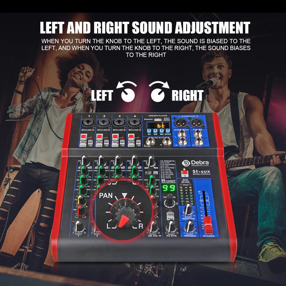Дебра Pro 6 каналов DJ Controlle с 99DSP эффект реверберации Bluetooth 5 0 USB смеситель для