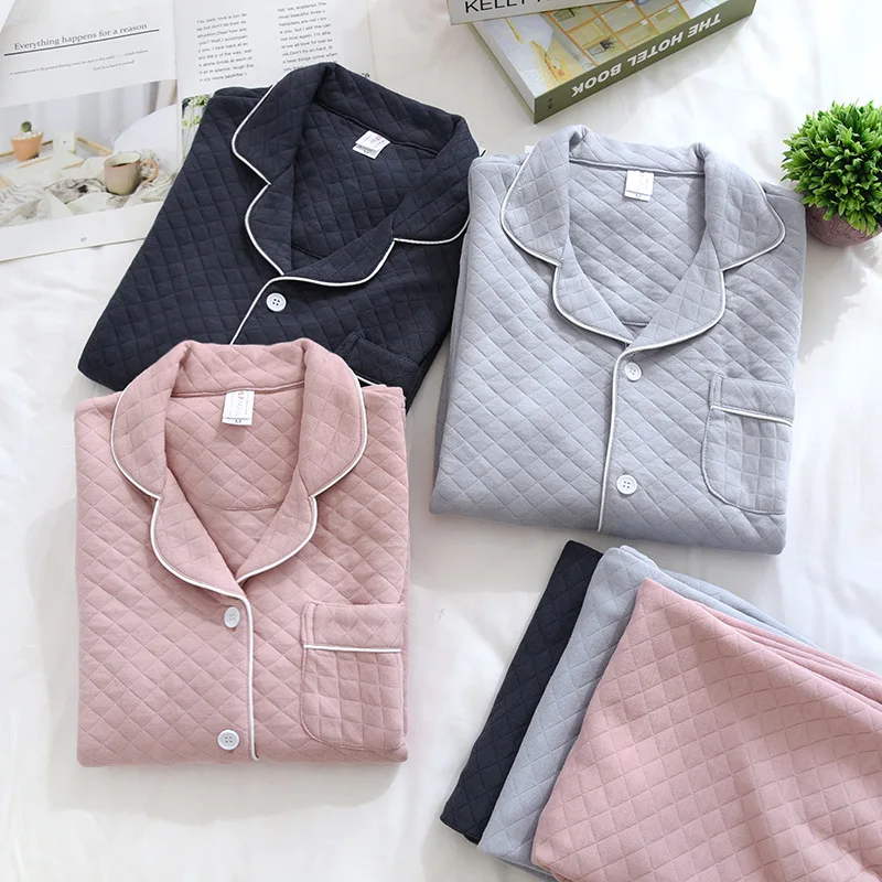 

Простые японские парные осенне-зимние штаны из двух частей для домашнего сервиса с длинными рукавами свободные пижамы с воздушным слоем дл...