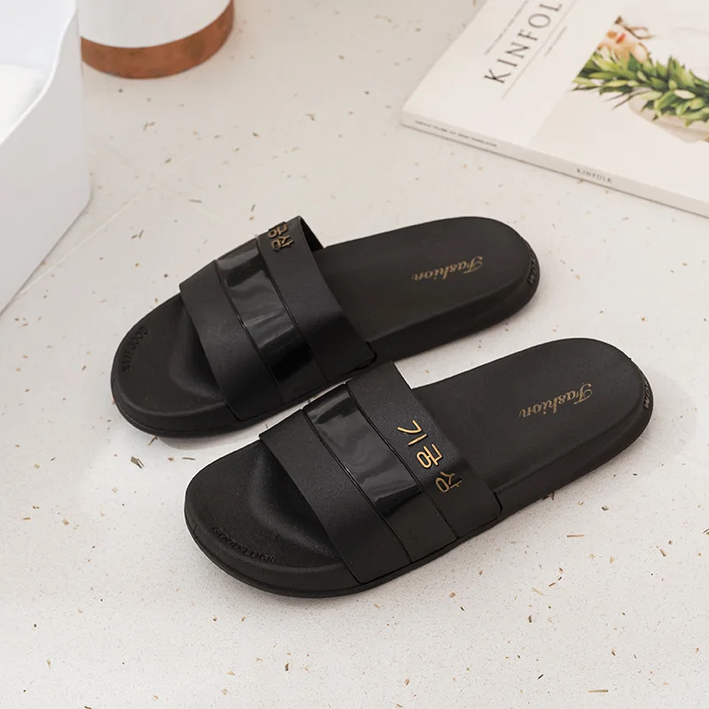 

Korean Fashion Stripe Men's Slippers Couples Thick Bottom Women Slides Indoor Outdoor Non-slip Wear-resistant Home Shoes Casual