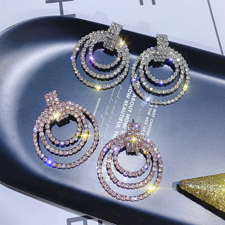 Модные Многослойные серьги-кольца с геометрическим рисунком блестящие