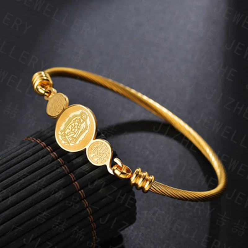 

Simple Fashion Stainless Steel Virgin Mary Open Bracelet For Women Charm Vintage Women's Hand Bracelets 2021 Trend Women Jewelry