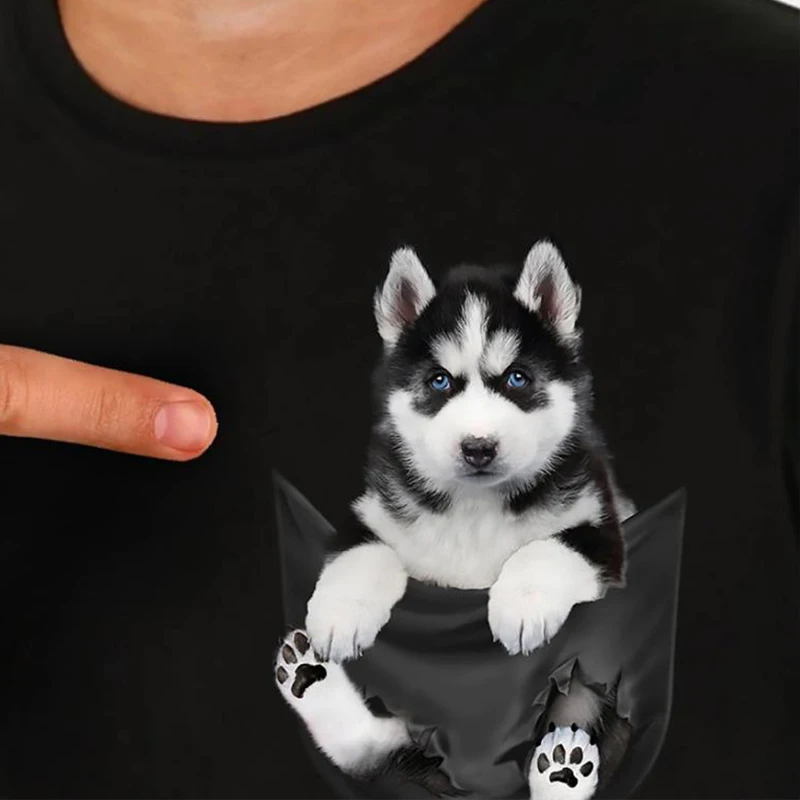 Cotton Pocket T-Shirt Summer German Shepherd Printed T-shirt Men for Women Shirts Tops Funny Cotton Black Tees Drop Shipping