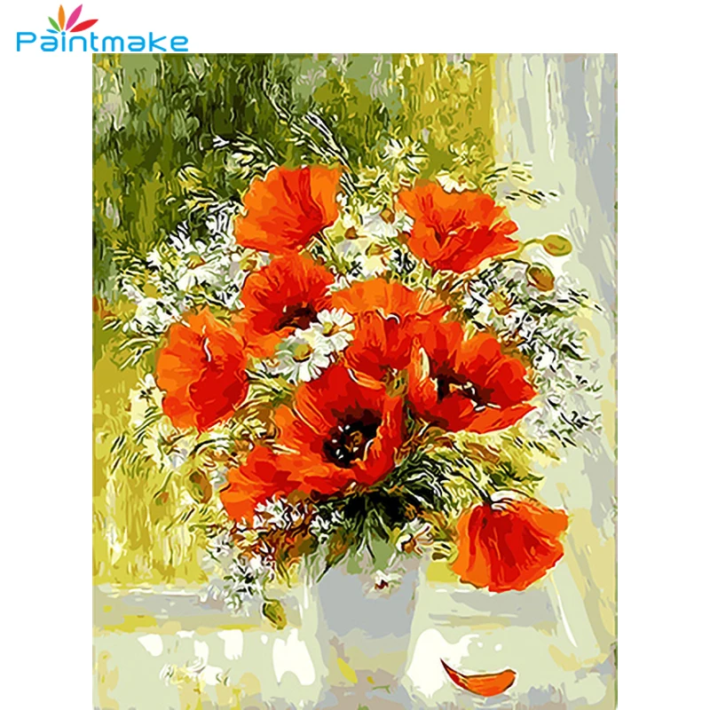 Paintmake бескаркасная картина с цветами DIY по номерам для домашнего декора
