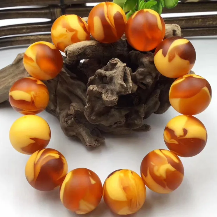 

New Old Beeswax Men's and Women's Amber Frosted Single Ring Bracelet Accessories Popular Hot-Selling Product