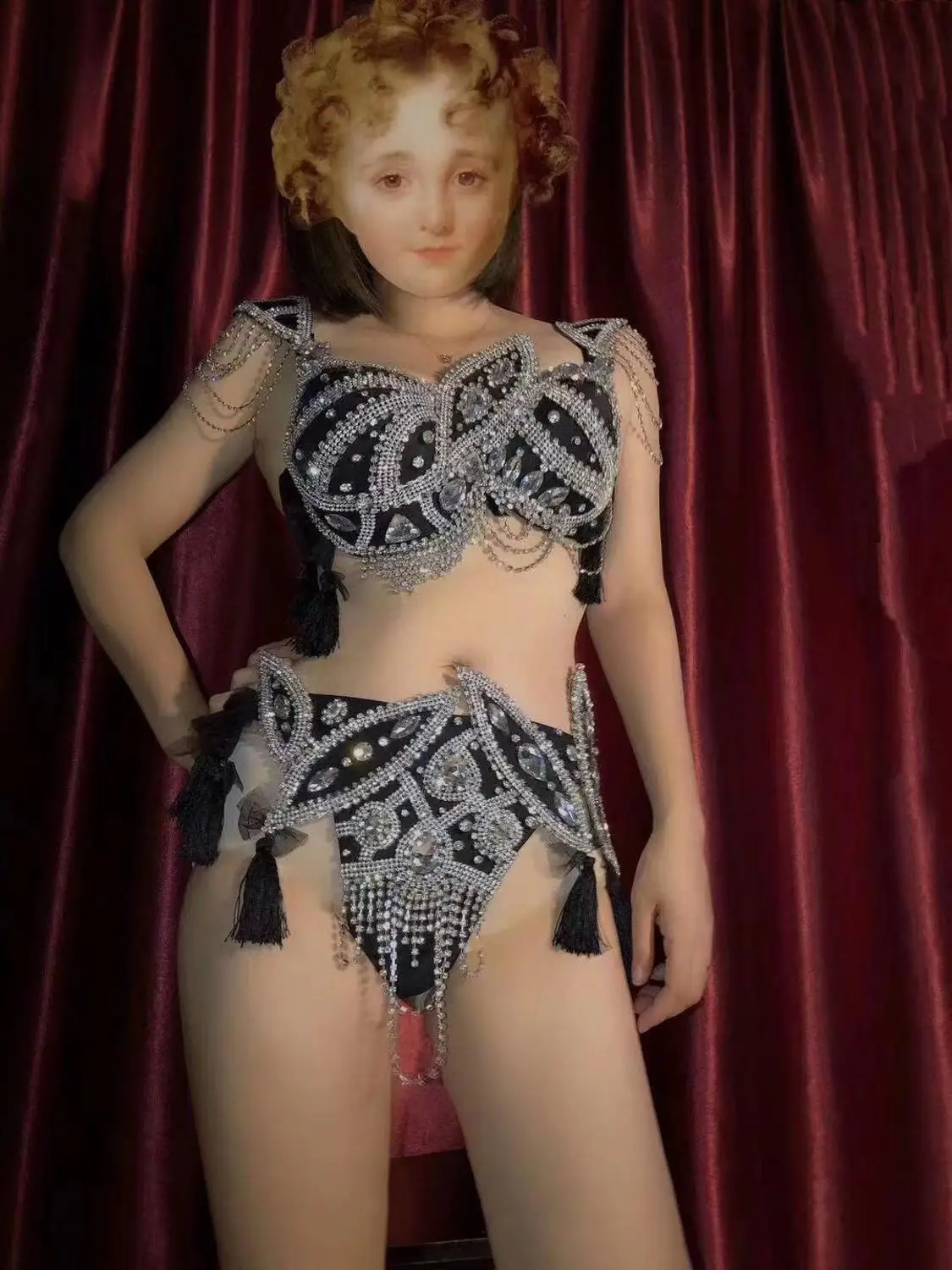 Черный комплект бикини стразы сексуальный женский сценический костюм DJ певицы