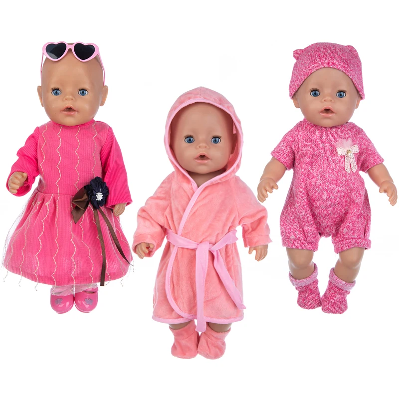 

2021 New Born New Baby Fit 18 inch 43cm Doll Clothes Accessories Rose Red Clothes Hat Clothes Suit For Baby Birthday Gift