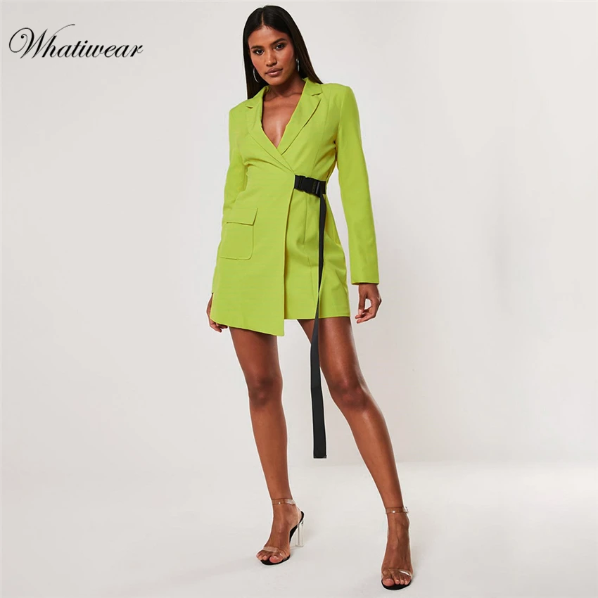 Whatiwear Summer Autumn Women Suit 2019 New Casual Belt Pocket Short Jackets Elegant Sleeve Outerwear | Женская одежда