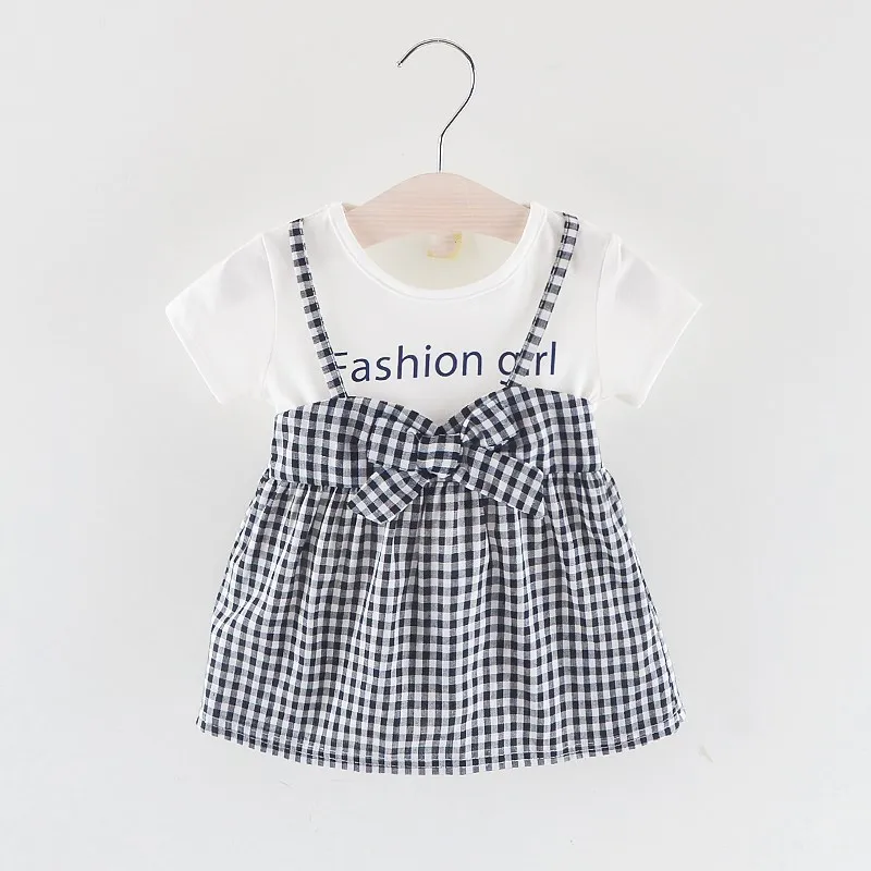 Summer New Fashion Printed Casual Plaid Kids Baby Dresses Clothing Girls Short-sleeved Cute Soft Cotton Clothes Princess Dress | Детская