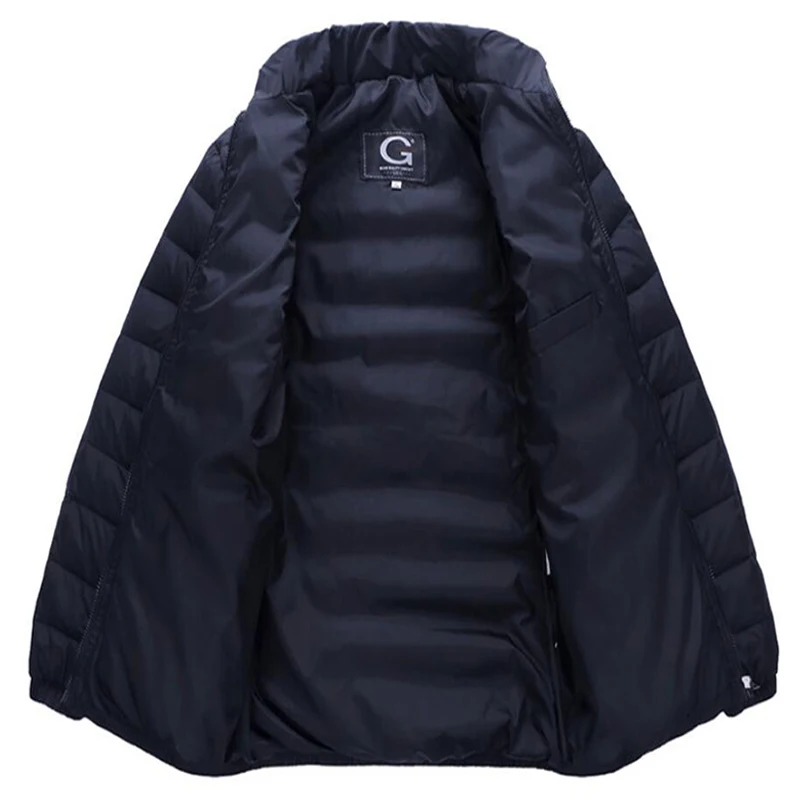 Легкая мужская куртка на утином пуху повседневный пуховик с воротником стойкой